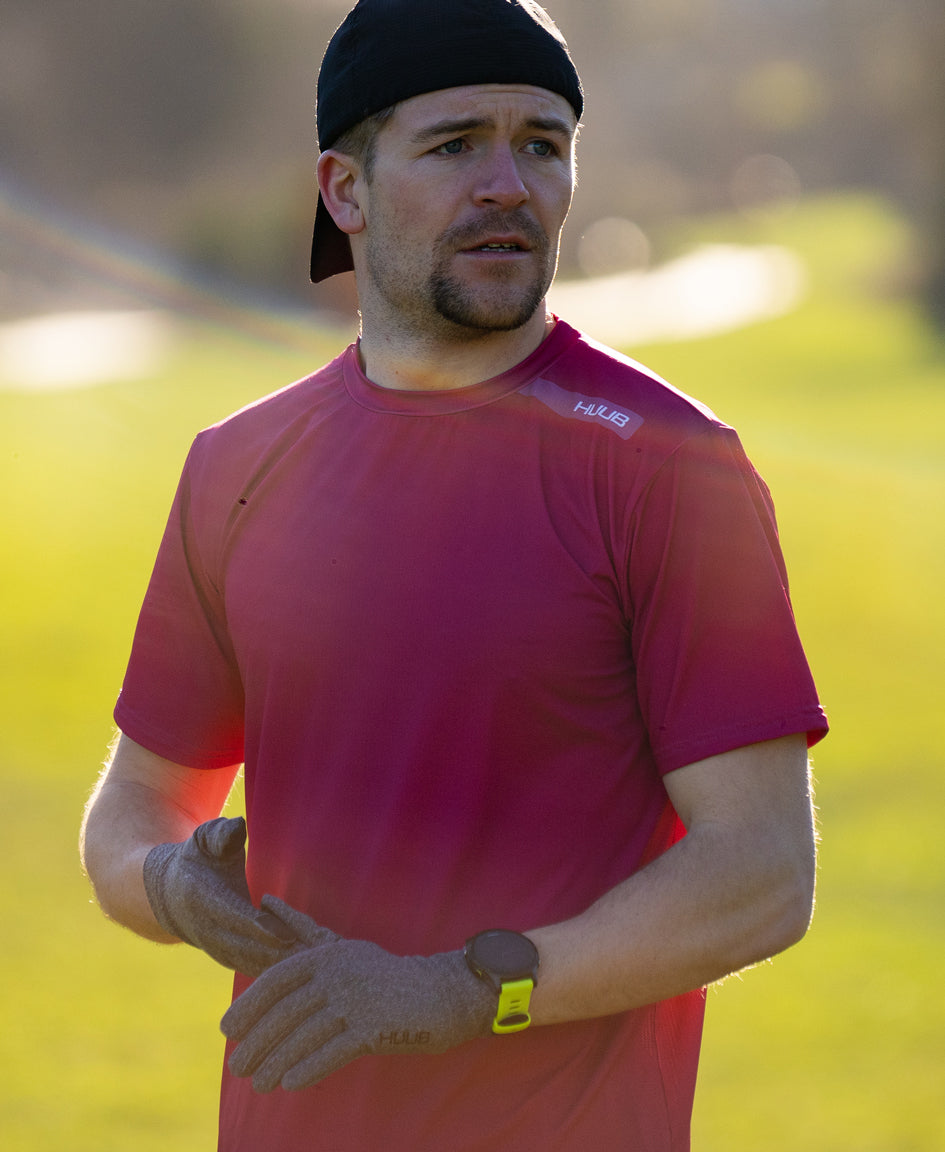 HUUB Technical Training T-Shirt Copper Grape Black – lightweight, sweat-wicking, quick-dry run top.