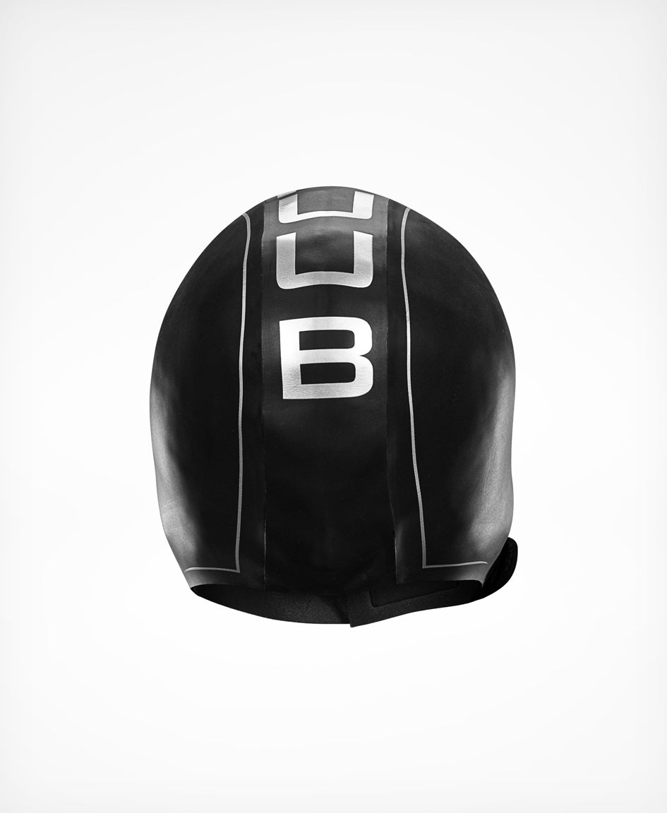 HUUB Neoprene Skull Cap thermal swim hat with adjustable strap for cold water swimming.