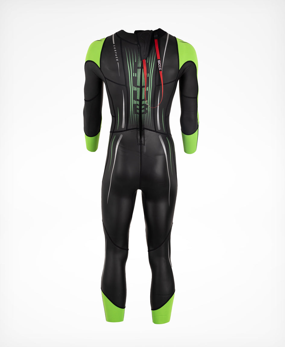 HUUB Surface Wetsuit Fluo Green men’s open water suit, fluo cuffs for visibility and flexible panels
