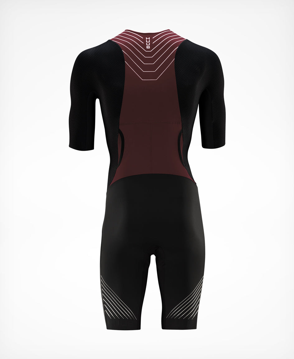 HUUB Pinnacle Tri Suit Men’s – Clay, Steel Blue, open zip aero race-fit suit, arms neutral design.